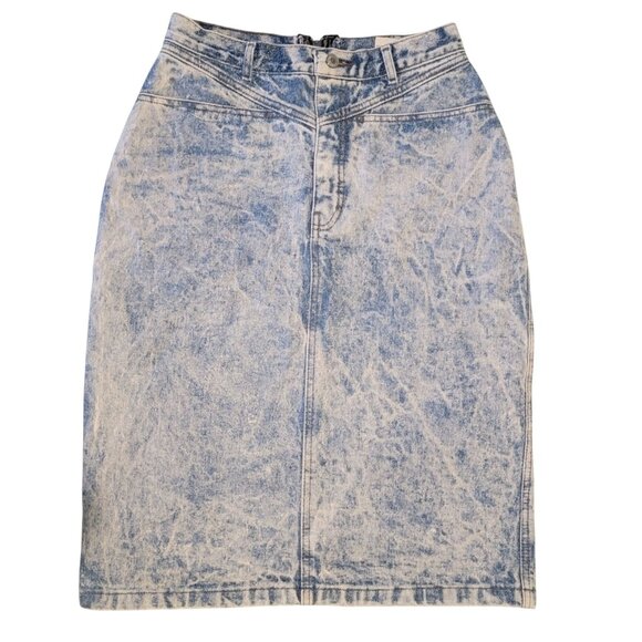 Vintage Jordache Acid Wash Denim High Waisted Skirt Size 6/8 Retro Jean Stone - Picture 1 of 9